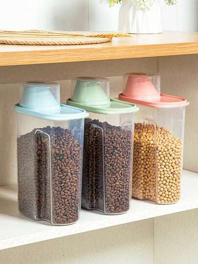 1.9kg/2.5kg Dog Cat Food Pail Plastic Storage Tank With Measuring Cup Container Moisture-Proof Sealed Jar Pet Supplies Accessories Pet Food Storage Box (Large Capacity)