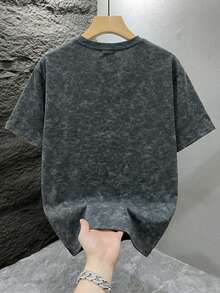 GRDR Men's Retro Minimalist Solid Color Washed Short Sleeve T-Shirt, Comfortable & Breathable, Suitable For Summer, Leading Fashion - Dark Grey - View 5