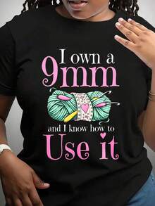 I Own A 9mm And I Know How To Use It Graphic T-Shirt For Women, Oversized Crewneck Tees Casual Wear, Spring Cotton Tops Short Sleeve, Summer Basic Tees, Funny Clothes For Women - màu đen - Xem 1