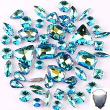 50颗/包，闪亮混合形状玻璃水钻，银色金属平底，混合形状手工缝制水钻，适用于服装装饰，平底工艺宝石水晶缝制水钻带爪，DIY配件，用于装饰衣服、连衣裙、包包、鞋子、胸针、耳环、手工艺品。 - 彩色 - 查看 42