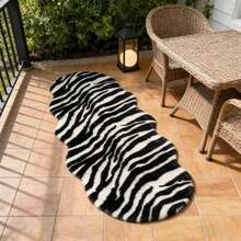 1pc Zebra Textured Plush Rug, Soft Faux Fur Comfortable, Asymmetrical Wavy Shape Mat, 1-5cm Trimming Tolerance, Suitable For New Year Decoration, Gift, Living Room, Bedroom, Bathroom Or Kitchen Home Decor Mat, Multiple Colors And Sizes Available, Bedroom Carpet, Decorative Rug, Small Rug, Carpet, Home Decor, Living Room Rug - Black and White - View 4