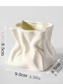 1pc White Asymmetrical Shaped Ceramic Makeup Brush Holder, Versatile Style With Embossed Details, Desktop Organizer For Home Use - A - View 6