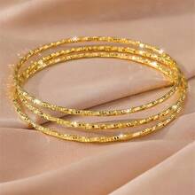 3 piezas Pulseras elegantes y brillantes con textura asimétrica para mujeres - Dorado - Ver 2