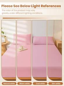 1pc Supersoft Solid Color Fitted Sheet, Bedding, Summer Dorm Bedding, Mattress Cover For Bed, Back To School, Deep Pocket Fitted Sheet, Soft And Breathable, For All Size Bed -Twin, Full, Queen, King Size Sheet, Suitable For All Seasons, Room Decor - Pink - View 8
