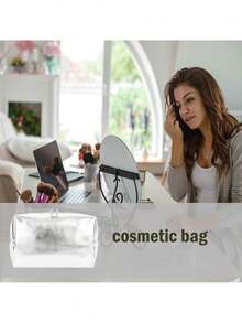 1pc Makeup Bag, Travel Makeup Bag, Women's Makeup Bag, Toiletries Storage Bag, Personalized Makeup Bag, Skincare Bag, Silver/Gold. - Multicolor - View 3