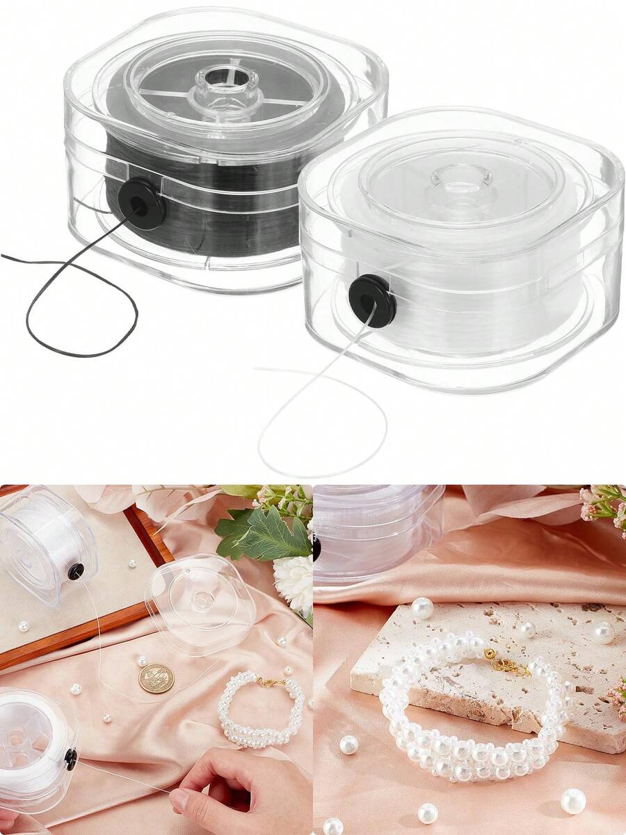 3 Colors 0.8mm Crystal Elastic Cord, Square Box Flat Elastic Crystal Line For Jewelry Making, DIY Necklaces Bracelets Beading And Crafts - Crystal Elastic Rope - View 1