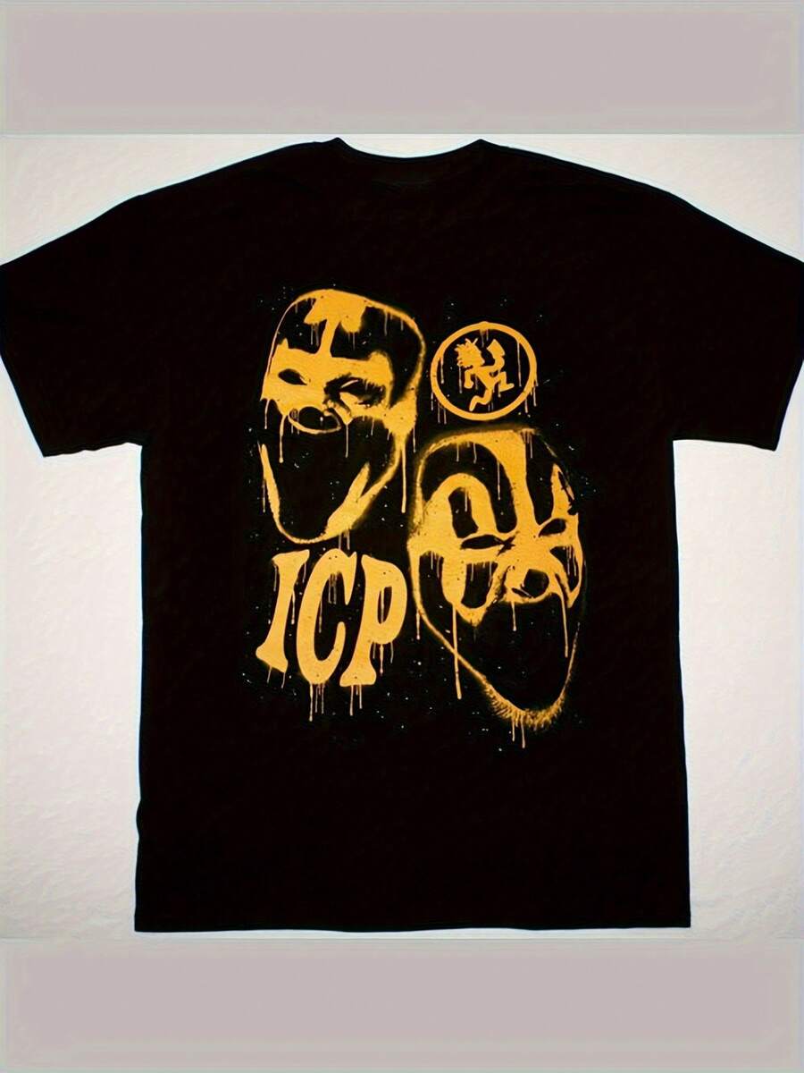 Men's  ICP Graphic T-Shirt - Retro Party Style With Flared Hem (S-5XL) | Iconic Clown Print In Black/Yellow/White | Casual & Themed Outfits | Machine-Washable Cotton Crew Neck Tee, PLUS SIZE Fashionable And Minimalist,  And Cool, Millennium Themed, 100% Pure Cotton T-Shirt - 木炭 - 查看 1