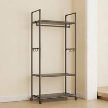 Multifunctional Clothes Rail Garment Hanging Stand Shoe Rack Home Storage Shelf - Black - View 7