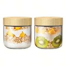 2/4 Stück 300ml (10oz) Gläser mit Deckeln, Overnight Oats Behälter, Glas Lebensmittelbehälter geeignet für Joghurt, Chiasamen, Snacks und Gewürze, Lebensmittelbehälter, Küchenorganisation, Glasgeschirr, Mahlzeitenvorbereitungsbehälter - Verschiedenfarbig - Übersicht 3