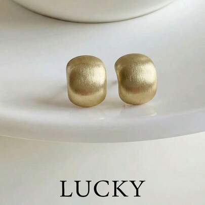 1对时尚简约金属几何纹理耳钉，适合少女日常及节日佩戴