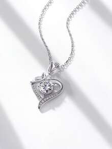 1pc Luxury 925 Sterling Silver 1 Carat 6.5mm Moissanite Heart Pendant Necklace, Suitable For Women's Daily Wear, Wedding, Bridesmaid Gift, Shiny Jewelry Gift - XL0103M - View 3