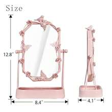Espejo de Mesa Decorativo Clásico con Diseño de Pájaros y Mariposas, de Metal, para Tocador, Dormitorio o Baño - Rosa - Ver 6