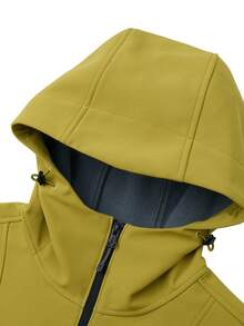 TECTOP Áo khoác thể thao mùa đông ngoài trời, chất liệu soft shell, vải nỉ co giãn, thoải mái, có mũ trùm đầu khóa kéo, hai túi khóa kéo bên hông. - màu xanh lá - Xem 6