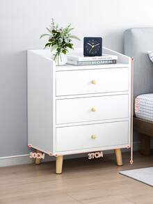 Mesita De Noche Auxiliar Buros Modernos Con 3 Cajones Color Blanco - Blanco - Ver 2