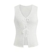 SEREN Summer New Women's Vest With Straps, Casual, Sexy, Loose, Budget Fashion, Vacation, Beach, Women's Beach Transfer, Sleeveless Top, White Top, White Vest, White Vest, Women's Knitted Top, Women's Beach Outfit - White - View 6