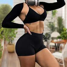 Women's Fitness Shorts - Women's Stretchable, Breathable, And Thigh-Raising Sports Shorts With V-Shaped Pleats For Enhancing The Buttocks. Fitness Cycling Shorts With V-Shaped Pleats For Enhancing The Buttocks. - 黑色 - 查看 4