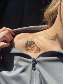 1张时尚皇冠老虎图案临时纹身贴纸，手工防水，可爱宠物主题氛围大腿/手臂纹身，防水防汗 - 彩色 - 查看 4