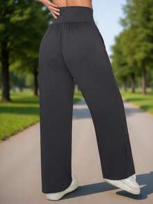 Quần jogger nữ màu trơn, cạp chun, ống đứng, dáng rộng, thích hợp cho các hoạt động thể thao ngoài trời, tập gym, yoga, mặc thường ngày, đi bộ đường dài, quần ống rộng cho mọi mùa xuân. - Xám - Xem 2