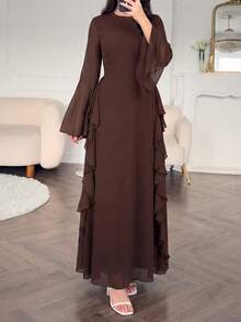 Đầm dài tay ôm dáng thanh lịch dành cho nữ, chất liệu chiffon, màu cà phê, thích hợp cho mùa xuân/hè. - Cà phê - Xem 8