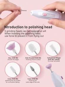 五合一UV美甲灯，快速干甲胶固化灯，电动美甲钻，迷你磨甲器（含5个钻头、6个磨头和6个砂圈），美甲笔卸甲器，亚克力凝胶美甲钻，美甲抛光机，美甲刀，适合家庭或美甲沙龙使用 - 白色 - 查看 6
