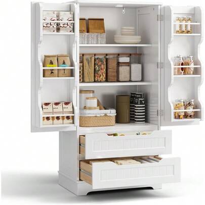 Credenza Armadio Credenza Cucina con 2 Ante Doppie e 2 Cassetti, con Ripiani Regolabili, per Soggiorno Sala da Pranzo,120x40x60 cm