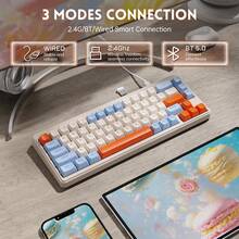 ATTACK SHARK FREEWOLF M68 65% Wireless Gaming Keyboard,Tri-Mode Bluetooth/2.4GHz/ Wired Silent Membrane Keyboard,PBT Keycaps,2000mAH Rechargeable,67 Keys Rainbow LED Backlit PC Gaming Keyboard - Multicolor - View 4