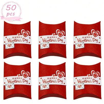 Bộ 50 hộp quà tặng Ngày Valentine, chất liệu giấy, thích hợp làm quà tặng Ngày Valentine, đám cưới, tiệc tùng, sinh nhật (màu đỏ, hồng và trắng).