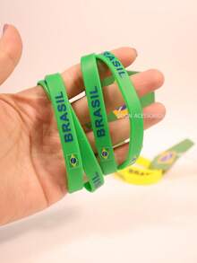 Kit With 4 Brazil Silicone Bracelets (2 Pairs) – Green And Yellow, Unisex - A - 查看 3