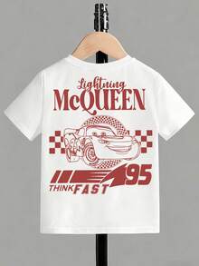 Disney Cars Lightning McQueen Kids' Tee, No.95 Double-Sided Print Retro Kids' Wear - trắng - Xem 2