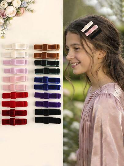20pcs Multicolored Velvet Hair Clips For Girls Solid Color Hair Bows Delicate Alligator Clips Elegant Simple Barrettes Daily Party Festival Hairpins Teens Hair Accessories