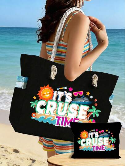 Bộ túi xách nữ thiết kế "It's Cruise Time", túi đựng đồ chủ đề du lịch biển mùa hè, túi xách cỡ lớn kiêm túi đựng mỹ phẩm di động, túi du lịch thường ngày, túi đi biển cho nữ, túi xách du lịch, thích hợp cho tắm nắng biển, dã ngoại, cắm trại, du lịch, tập gym và các dịp khác, quà tặng sinh nhật độc đáo, quà tặng ngày lễ, quà tặng tiệc tùng, quà tặng Ngày của Mẹ, quà tặng kỳ nghỉ, quà cưới, quà tặng tựu trường.