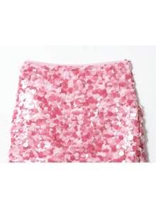 性感亮片迷你裙，时尚黄色派对紧身高腰派对裙，粉色春季款 - 粉色 - 查看 3