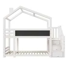 (=891234AAW) Children's Cabin Bed 90 X 200 Cm, Bunk Bed With Fireplace, Storage And Fall Protection, White, Slatted Base Included (Mattress Not Included) - White - View 7