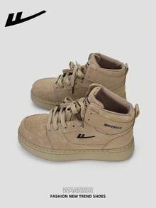 1双 WARRIOR 女士厚底系带软底休闲鞋，低帮户外平底鞋，圆头低跟防滑纯色优雅软底徒步鞋，适合学生、毕业照、平底鞋、低帮皮质运动滑板鞋 - 卡其色 - 查看 5