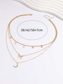 Collar de oro laminado para mujer con lazo de luna y estrella, cadena múltiple, joyería de Ramadán, regalo para el Día de la Madre, caja de regalo para ella. - Amarillo dorado 3 - Ver 5