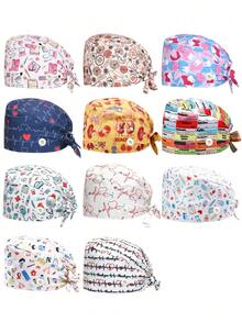 1pc Elastic Work Cap With Cartoon Print & Long Hair Ponytail Design, Unisex, All Season - Multicolor - View 10