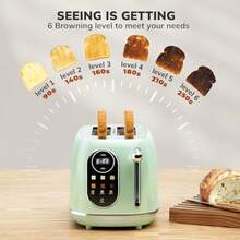 Keens tostador inteligente de visualización táctil de 2 rebanadas tostador retro de acero inoxidable con 6 niveles de dorado recalentar y descongelar para bagel tostado pan bandeja íble - Verde - Ver 4