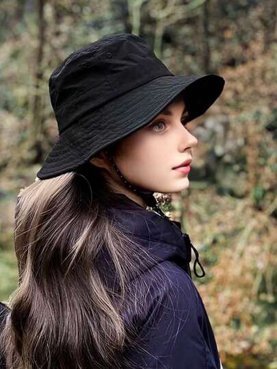 Solid Color Casual Fabric Bucket Hat, Unisex Sun Protection Hat, Outdoor Foldable Packable Waterproof Quick-Dry Sunshade Cap