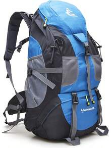 Mochila de senderismo de 50L, mochila resistente al agua para acampar, mochila para mochilero, viajes, senderismo y escalada - Azul claro - Ver 13