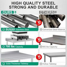 Mesa de Acero Inoxidable con Ruedas y Salpicadera | Mesa de Preparación Comercial con Estante Ajustable | Para Restaurante, Cocina o Uso en Exterior - 48 x 24 pulgadas - Ver 5