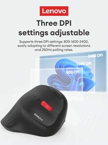 Lenovo 联想T50pro人体工学无线垂直鼠标，静音按键，3级2400DPI调节，无线或2.4G稳定连接，办公鼠标，笔记本电脑鼠标，台式电脑鼠标，平板电脑鼠标 - 黑色 - 查看 4