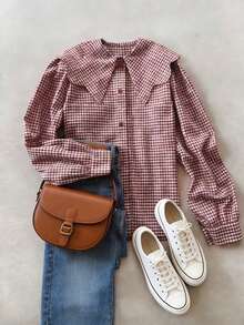 Women's Casual Plaid Shirt With Pockets, Suitable For Daily Wear, Commuting, And Relaxed Styling, Women's Spring/Summer Shirt - Red - View 5