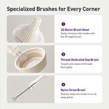 Philips Avent Bộ cọ vệ sinh bình sữa 10 trong 1 - Bộ dụng cụ thiết yếu khi đi du lịch để vệ sinh bình sữa cho bé, bao gồm cọ silicon, dụng cụ vệ sinh núm vú, cọ ống hút, bình đựng xà phòng, hộp đựng, giá phơi bình (Không bao gồm bình sữa, chỉ để trưng bày) - Nhiều màu - Xem 7