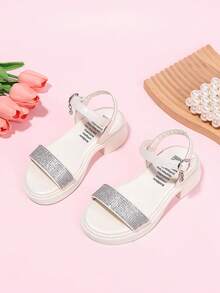 1 Pair Girls' Shoes, Children's Princess Sandals, New Summer Design With Rhinestones, Children's High Heel Sandals - Beige - View 2