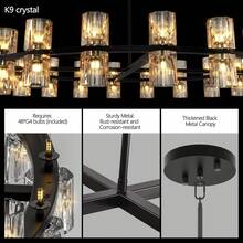 Arlgsite Modern 48 Inch Black Round Chandelier Light Fixture, Crystal For Dining Room, Living Room, Wagon Wheel Over Table - 48in - View 7