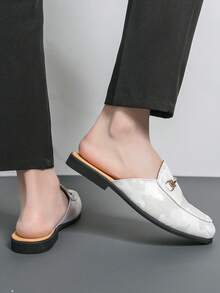 Men's Casual Slip-On Mule Shoes, Retro British Style - White - View 4
