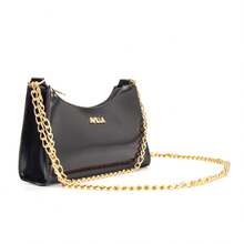 Metallic Baguette Crossbody Bag With 2 Chain Straps And Double Smooth Chain - Black - View 4