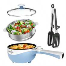 Hot Pot eléctrico mini sartén eléctrica de 1 7 litros portátil antiadherente con ajuste de potencia cocina ramen multicocina de viaje para filete sopa huevo avena fideos pinzas-B031 - Azul-B 3 - Ver 1