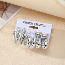VKME 12pcs Metal Heart & Pearl C-Shaped Clip-On Earrings, Casual Style - XH9285177-88 - View 7