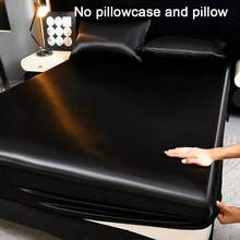 1件纯色灰色缎面仿丝绸床笠，含1件床笠，情人节床垫套，现代柔软床上用品套装，适用于家用特大号、大号、标准双人床、单人床，床笠深口袋设计，最大可达11.8英寸，透气防皱，提升睡眠质量，可机洗 - 黑色 - 查看 1